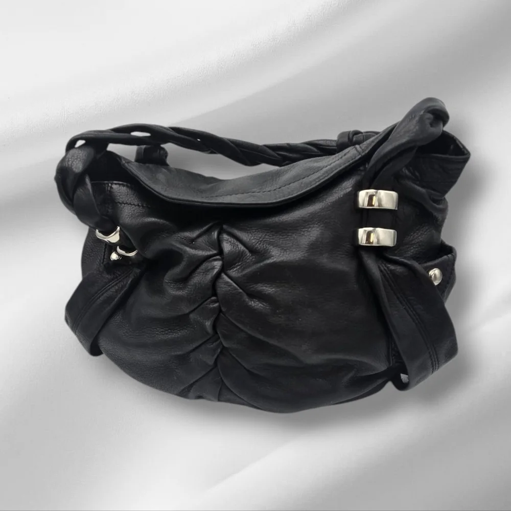 Vintage B Makowsky Black Hobo Leather Bag Slouch Purse
